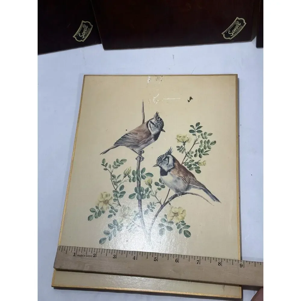 Sewell Signed Wooden Plaques Wall Decor Birds Wagtail Titmouse Set 4 VTG England